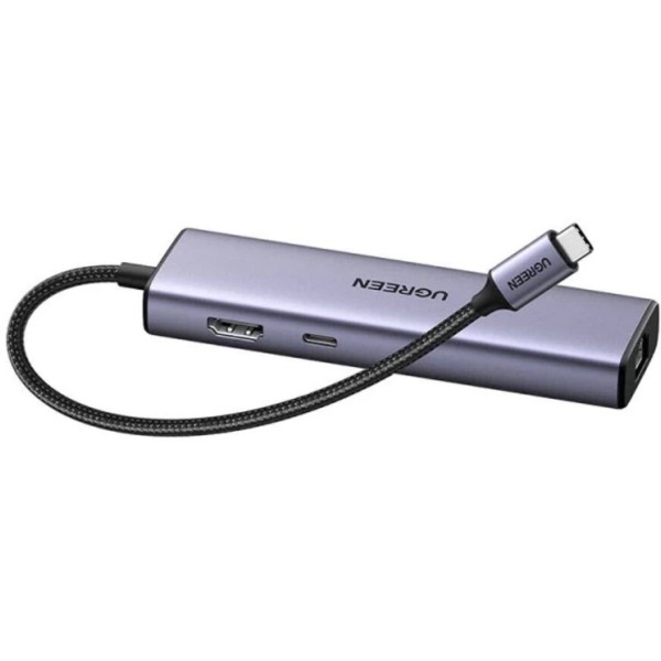Фото - Хаб USB UGREEN CM512 USB-C to 3xUSB 3.0+HDMI+RJ45 Gigabit +PD Space Gray (15598)